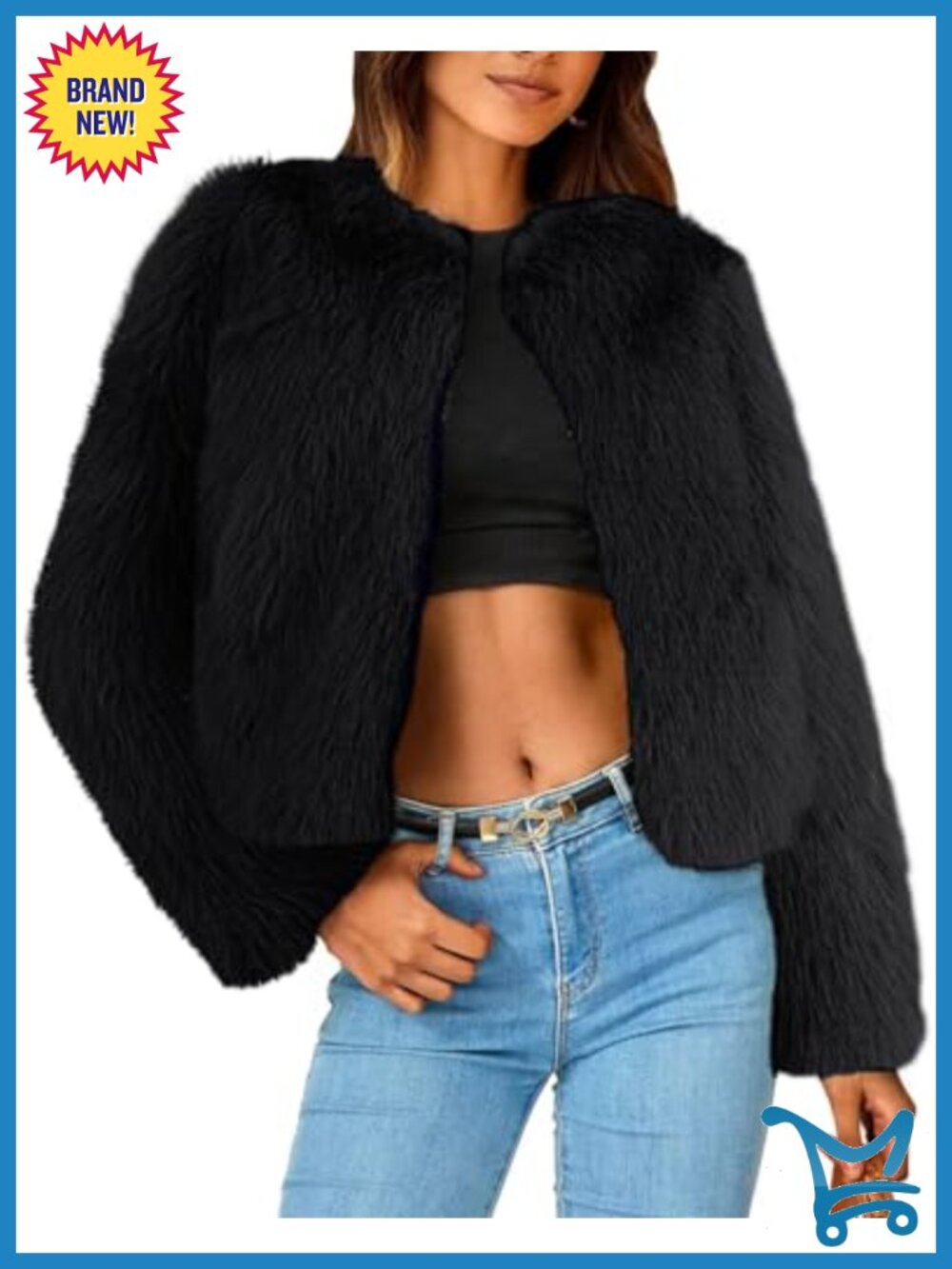 Faux Fur Cropped Jacket Long Sleeve Open Front Fur Coat